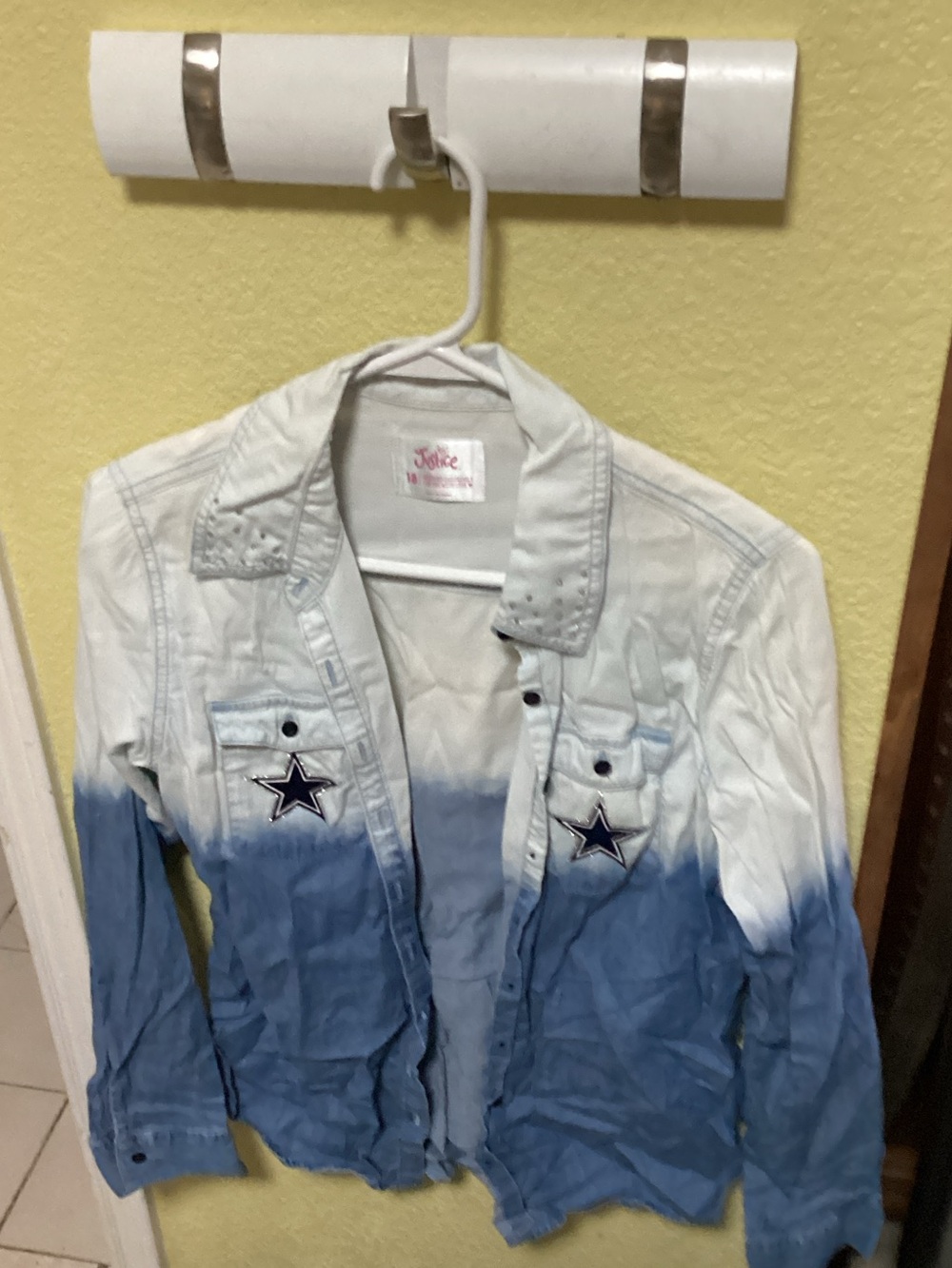 Justice White-to-Blue Ombre Button-Front Shirt Jacket with Star Patches